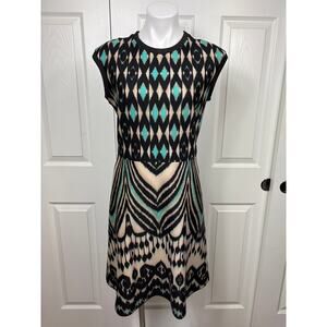 Just Taylor Black White Teal Geometric Dress - Size 8